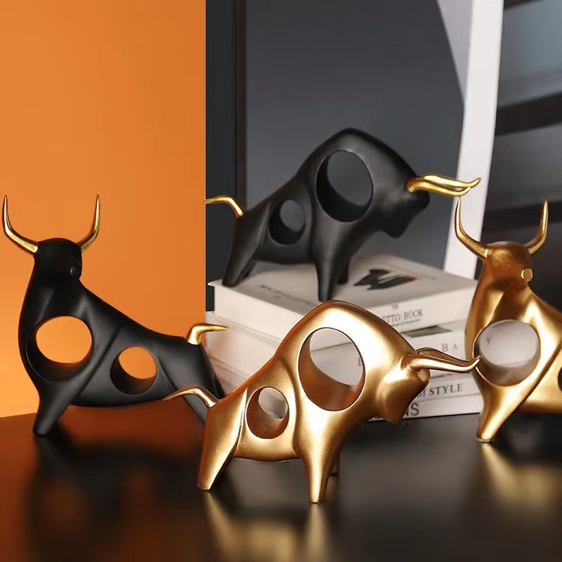 Abstract Bull Sculpture for Home Decor - Cattle Statue for Living Room, Wine Cabinet, and TV Stand Ornament