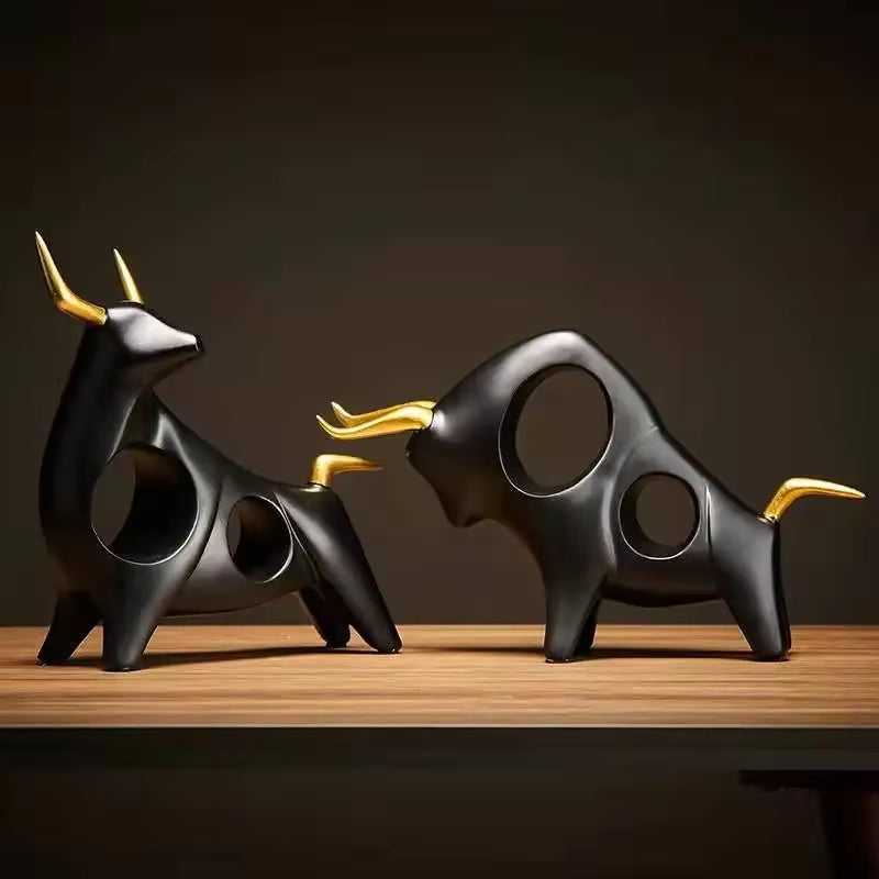 Abstract Bull Sculpture for Home Decor - Cattle Statue for Living Room, Wine Cabinet, and TV Stand Ornament
