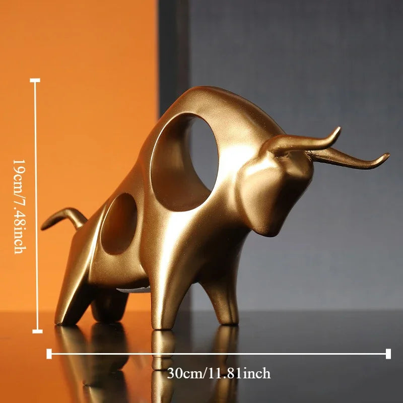 Abstract Bull Sculpture for Home Decor - Cattle Statue for Living Room, Wine Cabinet, and TV Stand Ornament