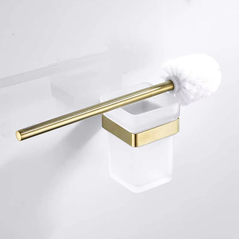 Brushed Gold Bathroom Accessories Set - 304 Stainless Steel Toilet Paper Holder, Toilet Brush Holder, Storage Shelf, and Towel Bar