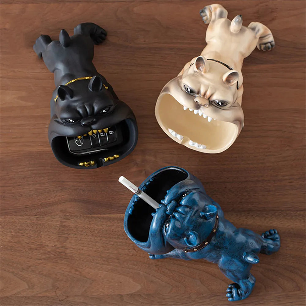 Ceramic Bulldog Ashtray and Storage Box - Large Capacity Animal Decor for Living Room, Desktop Ornaments, and Men's Gifts