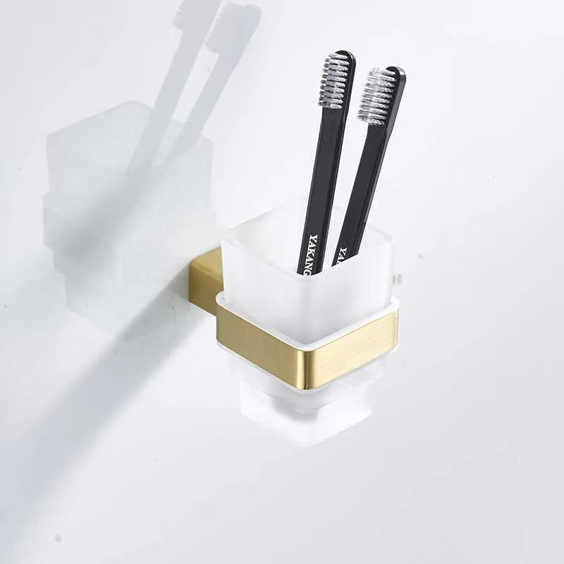 Brushed Gold Bathroom Accessories Set - 304 Stainless Steel Toilet Paper Holder, Toilet Brush Holder, Storage Shelf, and Towel Bar
