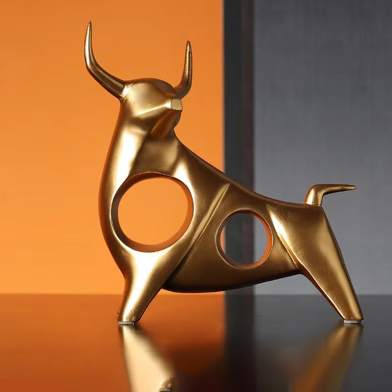 Abstract Bull Sculpture for Home Decor - Cattle Statue for Living Room, Wine Cabinet, and TV Stand Ornament