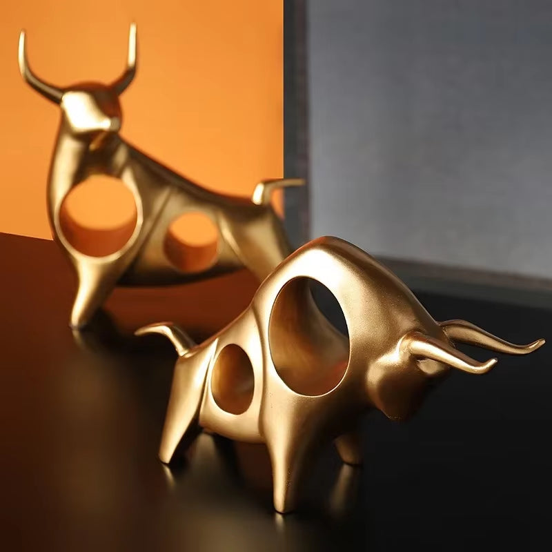 Abstract Bull Sculpture for Home Decor - Cattle Statue for Living Room, Wine Cabinet, and TV Stand Ornament