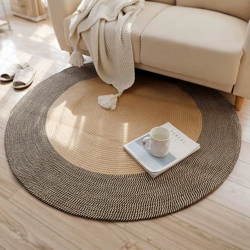 Japanese Round Knitting Carpet - Large Area Rugs for Living Room and Bedroom, Water Absorbent Non-Slip Floor Mat, Nordic Design