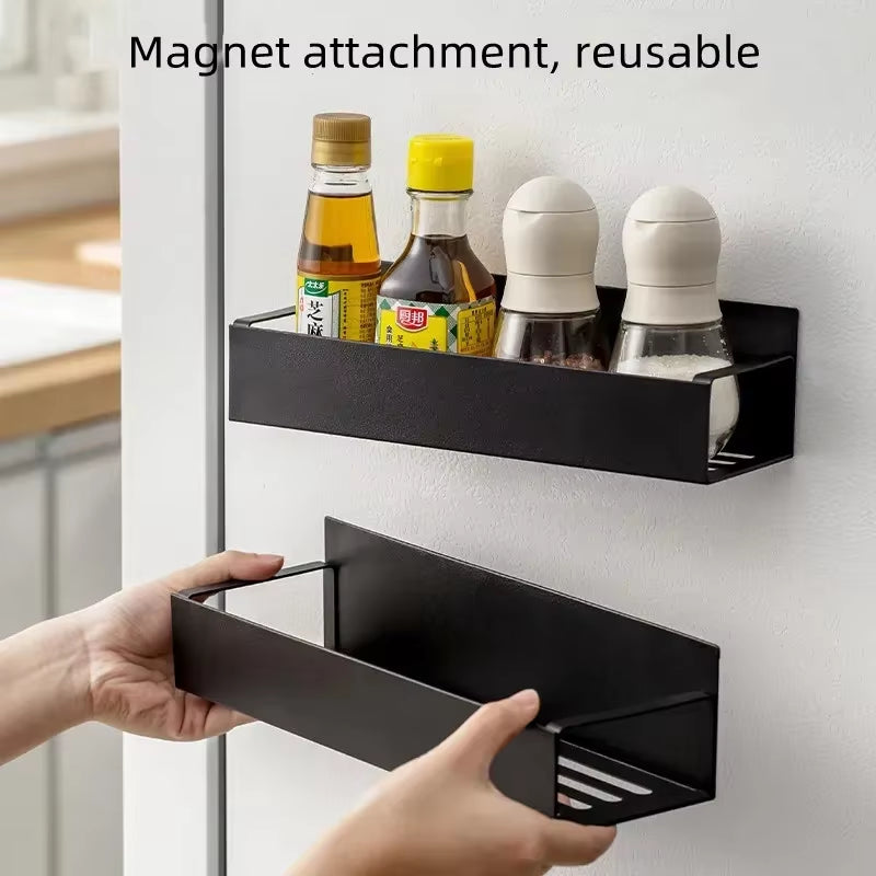 Magnetic Side Storage Rack for Refrigerator - Space-Saving Kitchen Organizer and Spice Holder
