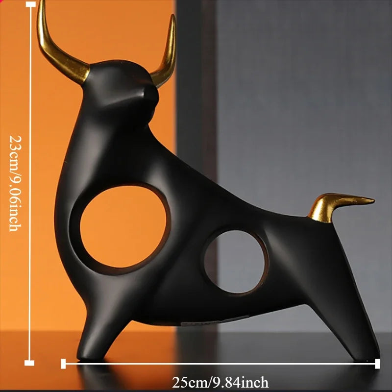 Abstract Bull Sculpture for Home Decor - Cattle Statue for Living Room, Wine Cabinet, and TV Stand Ornament