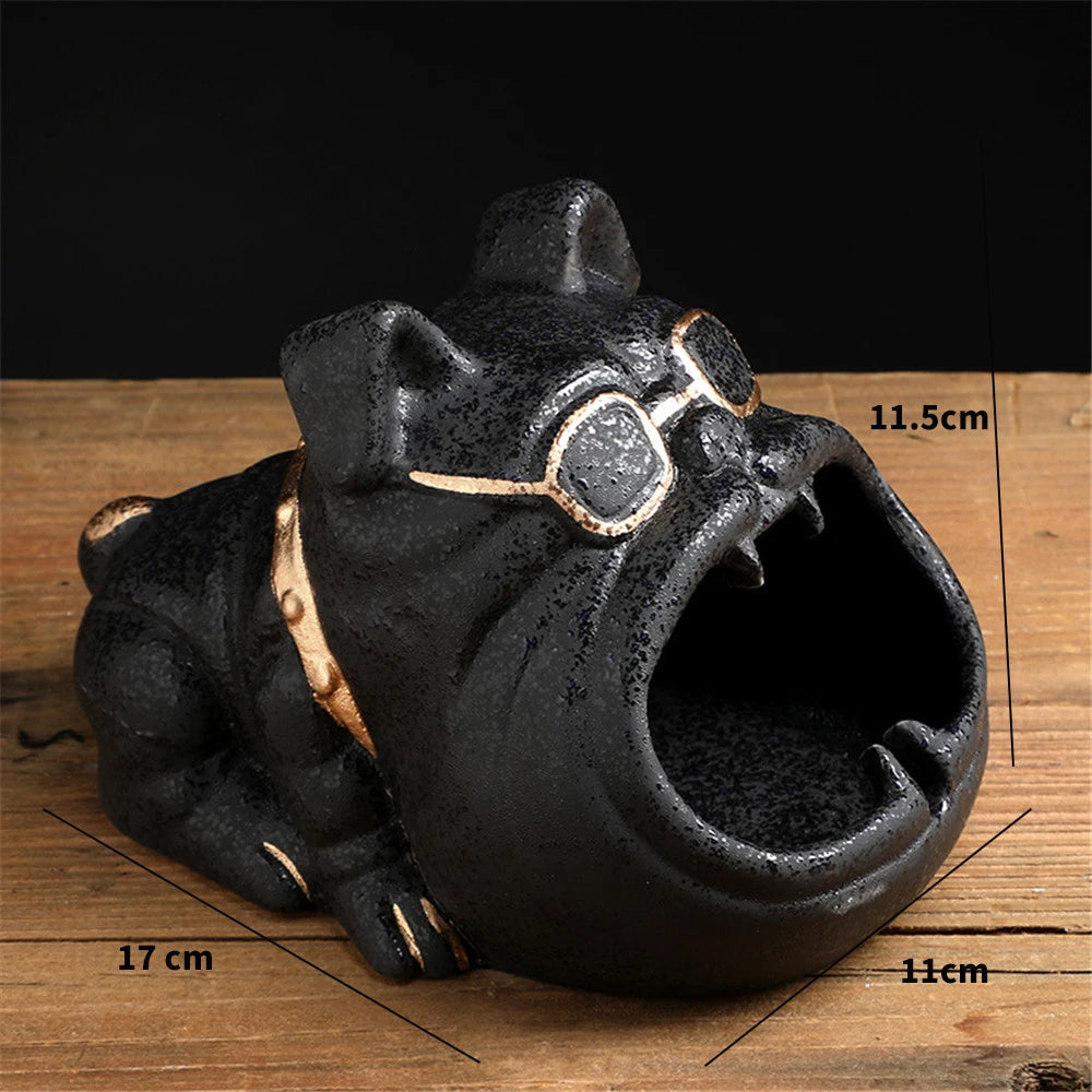 Ceramic Bulldog Ashtray and Storage Box - Large Capacity Animal Decor for Living Room, Desktop Ornaments, and Men's Gifts
