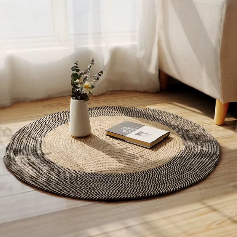 Japanese Round Knitting Carpet - Large Area Rugs for Living Room and Bedroom, Water Absorbent Non-Slip Floor Mat, Nordic Design
