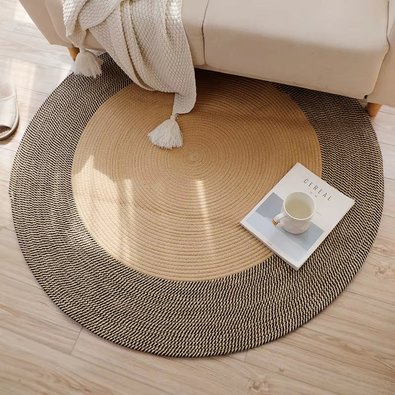 Japanese Round Knitting Carpet - Large Area Rugs for Living Room and Bedroom, Water Absorbent Non-Slip Floor Mat, Nordic Design