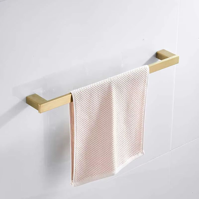 Brushed Gold Bathroom Accessories Set - 304 Stainless Steel Toilet Paper Holder, Toilet Brush Holder, Storage Shelf, and Towel Bar