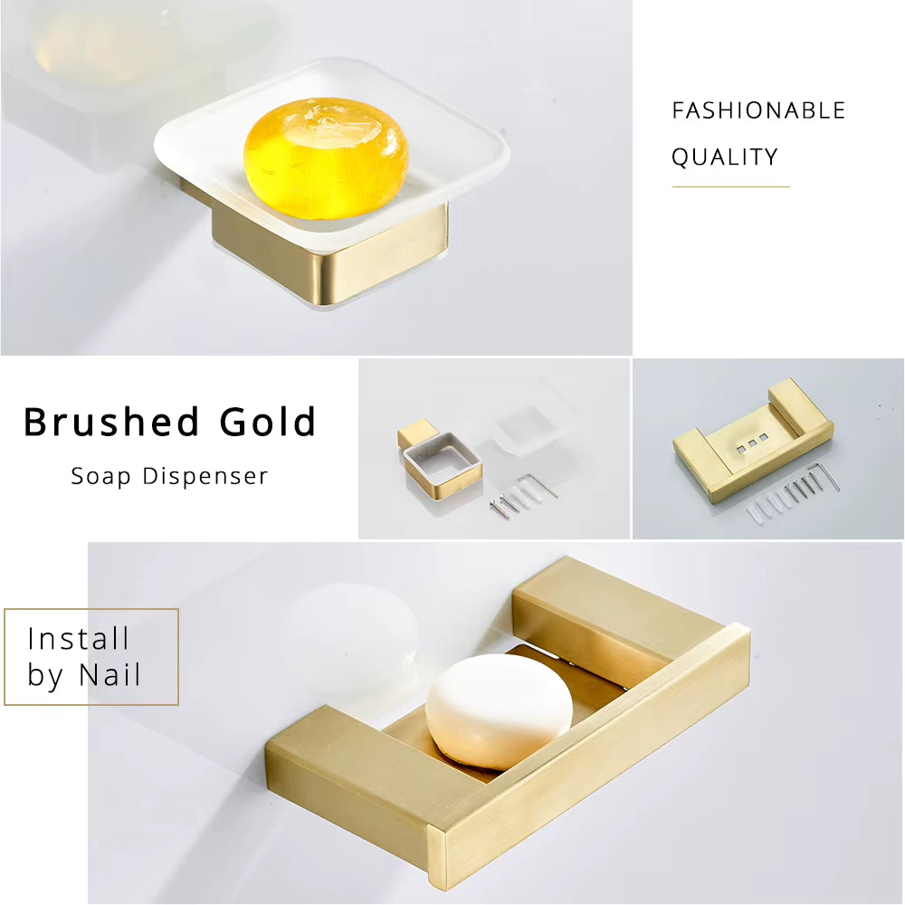 Brushed Gold Bathroom Accessories Set - 304 Stainless Steel Toilet Paper Holder, Toilet Brush Holder, Storage Shelf, and Towel Bar