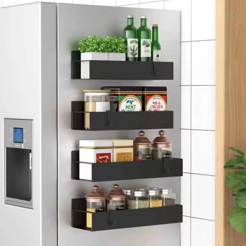 Magnetic Side Storage Rack for Refrigerator - Space-Saving Kitchen Organizer and Spice Holder